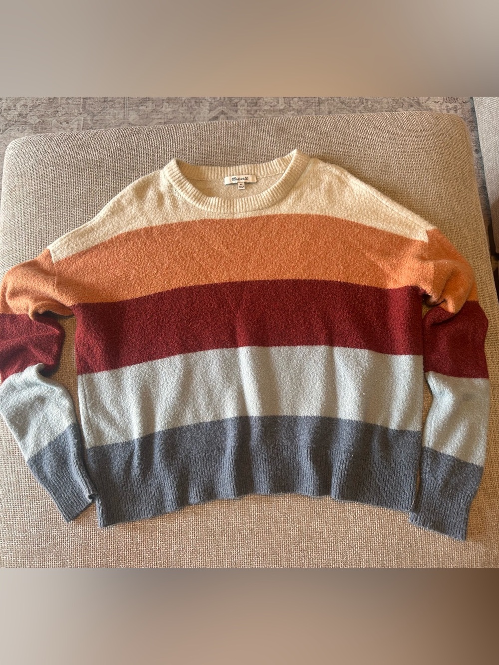 Madewell Striped Crewneck Sweater in Cream, Orange, Red, Light Gray, Charcoal